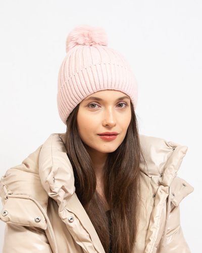 Bonnet gris brillant isolé pour femmes avec pompon - Accessoires