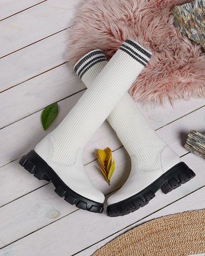 Bottes hautes à enfiler pour femmes de couleur écrue Alerpi- Footwear