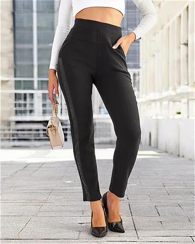 Royalfashion Pantalon treggings femme en coton avec zircons PLUS SIZE