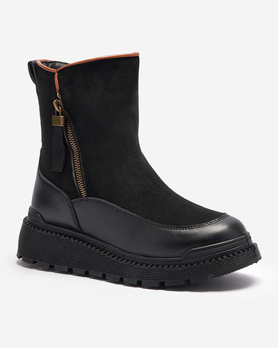 Bottes noires à talon plat pour femmes Mefina- Footwear