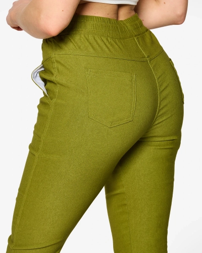 Pantalon droit pour femme en tissu vert PLUS SIZE- Clothing