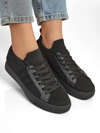 Sneakers pour femmes Livia Nero - baskets noires en tissu et cuir écologique à semelle plate