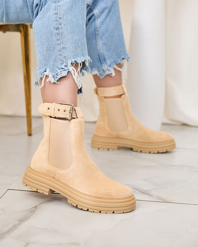 Royalfashion Bottes pour femme beige avec lanière décorative Loffdo