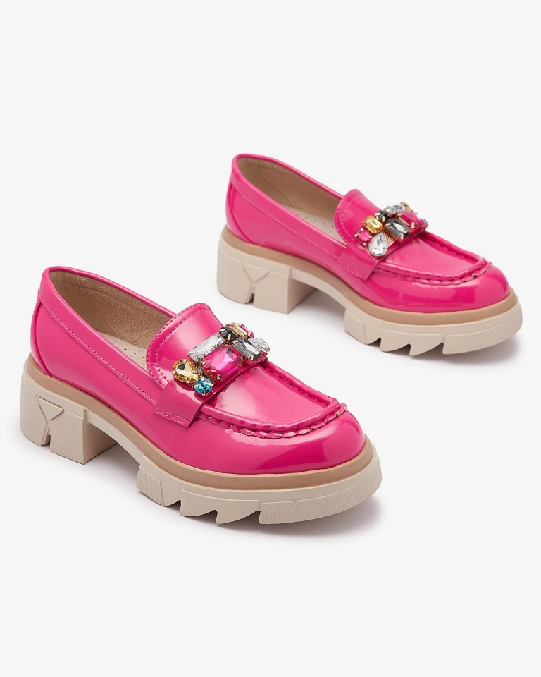 Mocassins fuchsia laqués avec pierres colorées Sarix - Chaussures