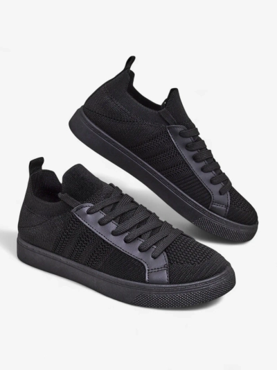Sneakers pour femmes Livia Nero - baskets noires en tissu et cuir écologique à semelle plate