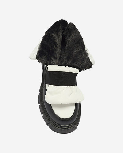Bottes de neige pour femmes à semelle plate en noir et blanc Ferory- Footwear