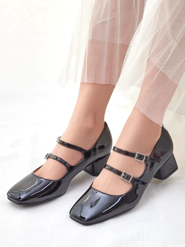 Royalfashion Escarpins vernis pour femmes avec des lanières Vible