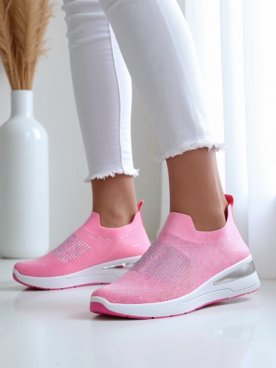 Baskets compensées pour femmes Royalfashion à enfiler avec des strass Qelavise