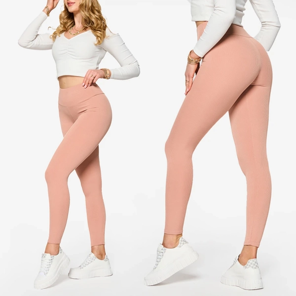Leggings côtelés roses pour femme - Vêtements