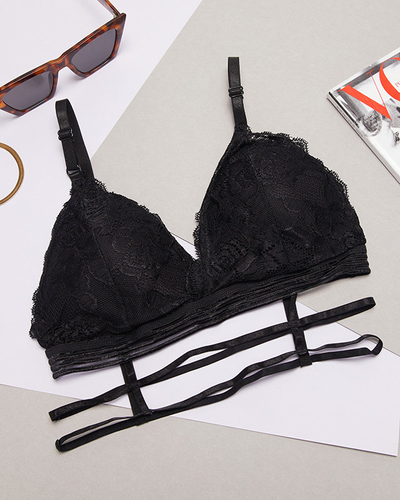 Soutien-gorge noir femme avec dentelle et rayures - Sous-vêtements