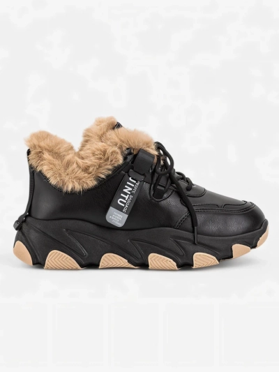 Baskets de sport noires pour femmes avec fourrure Nonua. Chaussures