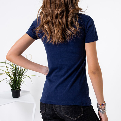 T-shirt femme bleu marine imprimé - Vêtements
