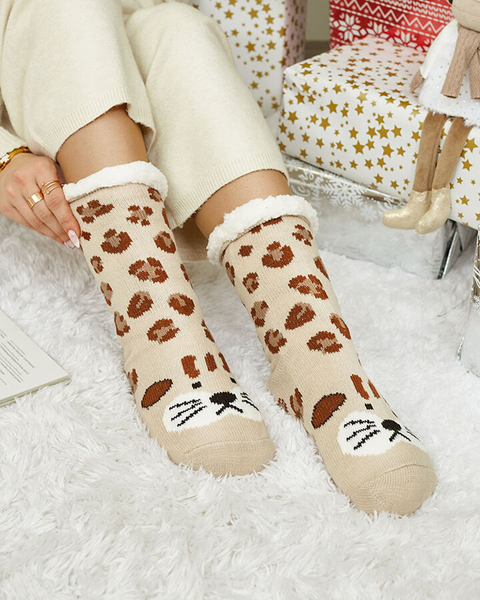 Royalfashion Chaussettes chauffantes beiges pour femmes avec girafe