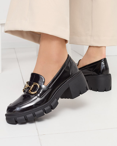 Mocassins noirs laqués pour femmes avec ornement Neriea - Chaussures