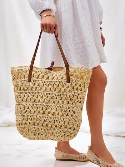 Royalfashion Grand sac à main en paille pour femme Naturel Classique