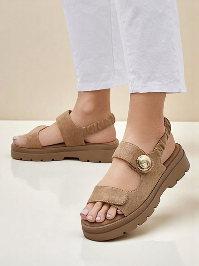 Sandales pour femmes Royalfashion Callisto marron cuir écologique plateforme