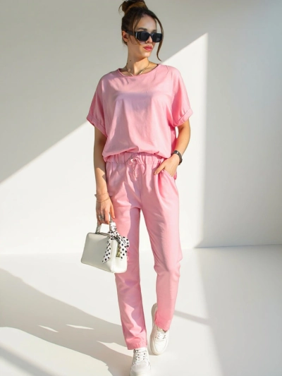 Ensemble en coton Royalfashion pour femmes avec des manches courtes et un pantalon droit