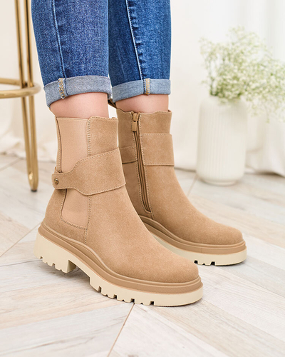 Royalfashion Bottes pour femme beige avec lanière décorative Doasa