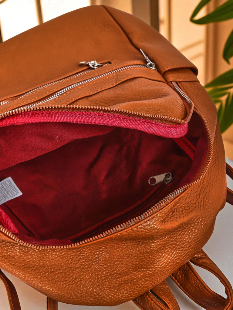 Sac à dos pour femmes Callista Królewska Moda en cuir écologique marron A4 fermeture éclair