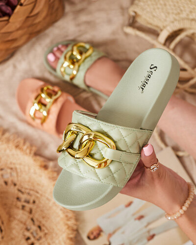 Chaussons matelassés vert femme avec chaîne dorée Eteris - Footwear