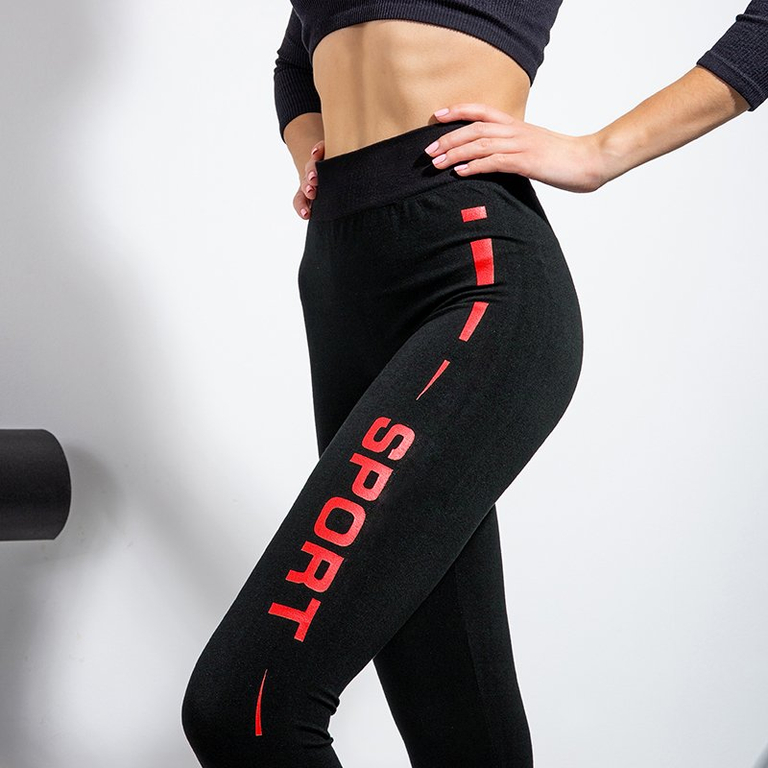 Legging femme noir avec ornements rouges - Vêtements