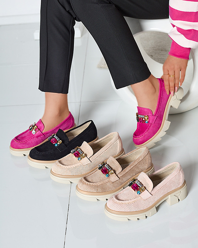 Mocassins pour femmes ajourés marron clair avec ornement Bokkso- Footwear