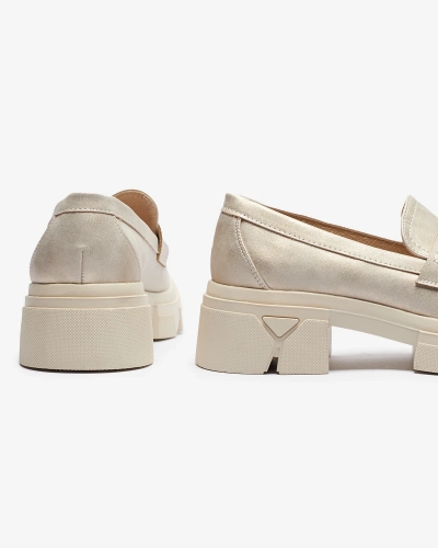 Mocassins en cuir écologique doré pour femme Sepop- Footwear
