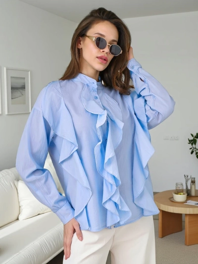Chemise en coton Royalfashion décorée de volants et boutonnée