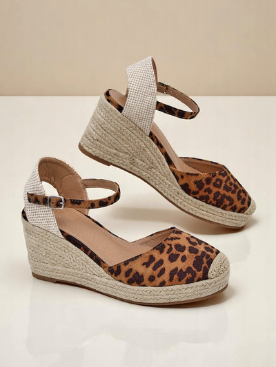 Aurelia Leopard Compensées Royalfashion pour femmes cuir écologique camel