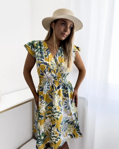 Mini robe femme moutarde à imprimé floral - Vêtements
