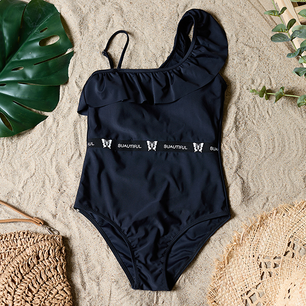 Maillot de bain une pièce noir femme avec volant - Sous-vêtement