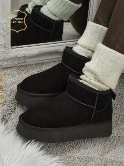 Bottes courtes de style bottes de neige pour femmes en cuir naturel Elunara