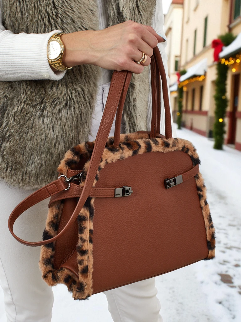 Petit sac à main pour femme en cuir écologique avec motif léopard Panthory