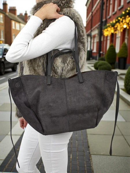 Sac à main shopper pour femmes en daim écologique avec petit sac en cuir écologique inclus 2en1 Elinea