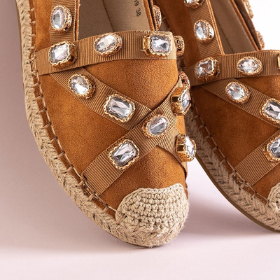 Espadrilles pour femmes avec cristaux Wamba camel - Chaussures