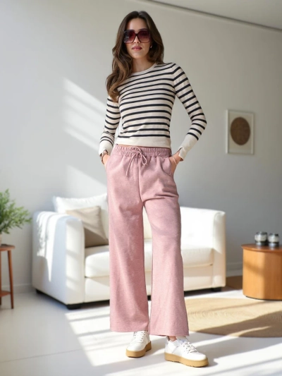 Royalfashion Pantalons en jersey tissés larges pour femmes