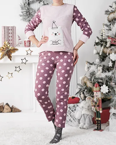 Royalfashion Pantalon de pyjama pour femme a'la polaire Hello Winter