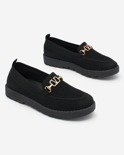 Royalfashion Mocassins en tissu noir pour femme avec ornements dorés Ertica