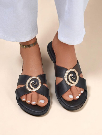 Royalfashion Sandales plates pour femmes Golden Step