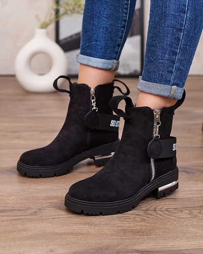Royalfashion Bottes noires en éco-suède avec sangle et fermetures éclair Redmisala