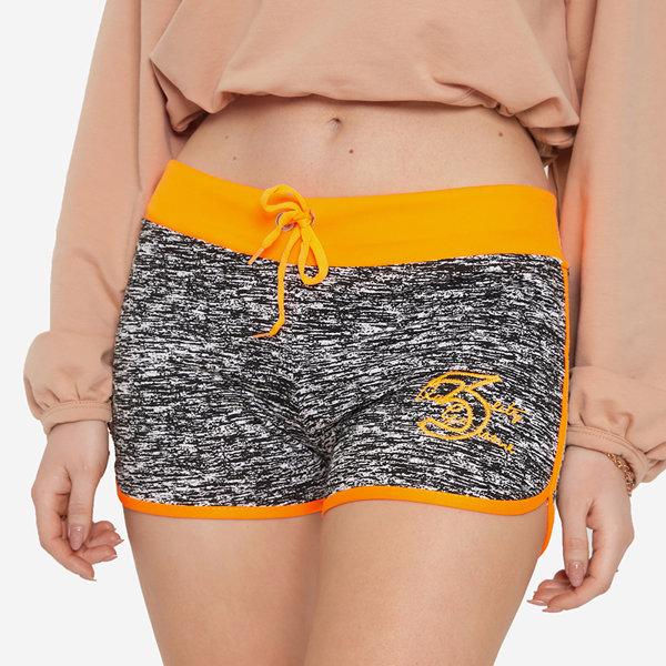 Short de sport femme orange fluo et noir - Vêtements