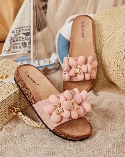 Royalfashion Tongs pour femmes avec oursons et fleurs dorés Isaralle