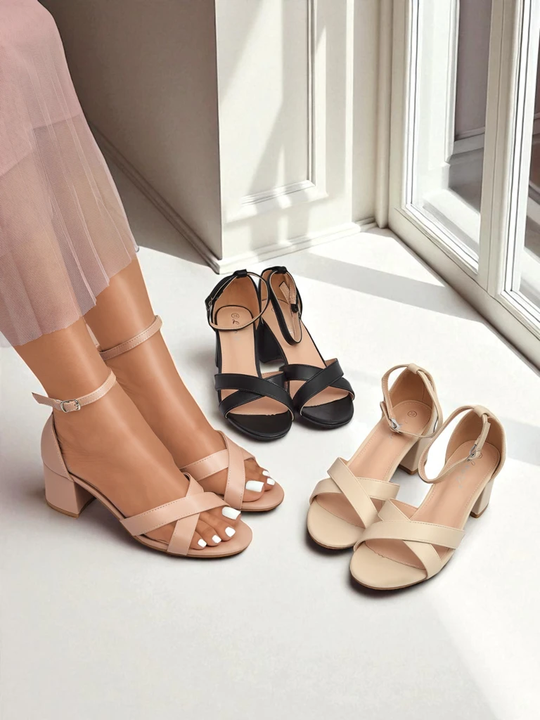 Royalfashion Sandales à talon bas bloc pour femme Eleganza Strap