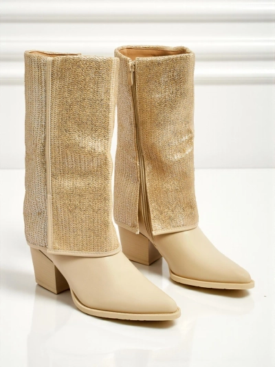 Bottines femme en cuir écologique à talons épais avec tige ornementale Virelia