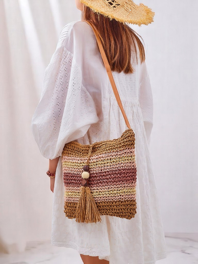 Royalfashion Petit sac à main en paille pour femme Rayé Charm Mini