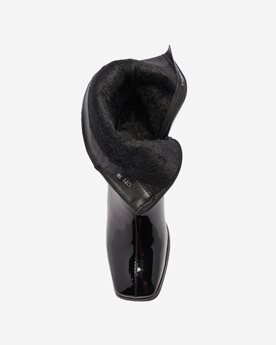 Bottes hautes à talons pour femmes laquées noir Rassla- Footwear