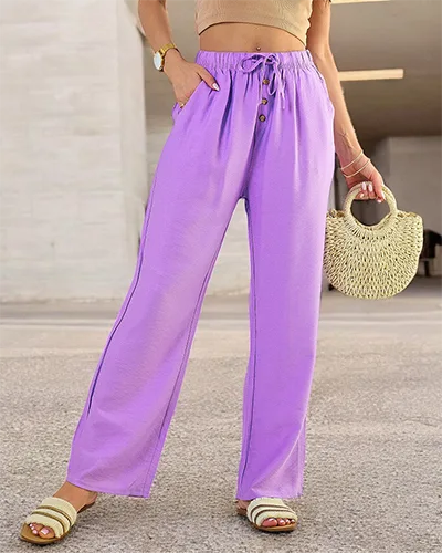 Royalfashion Pantalon large en tissu pour femme