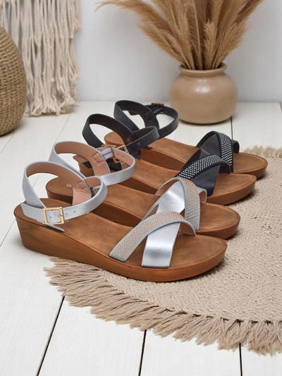Sandales compensées pour femme Royalfashion avec strass Allona