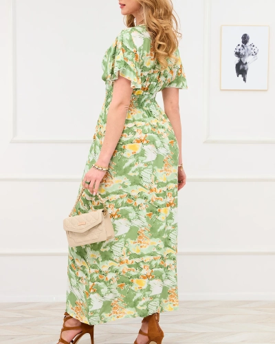 Robe longue femme verte avec motif tendance - Vêtements