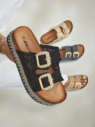 Royalfashion Sandales pour femme avec boucles strassées GlamCork